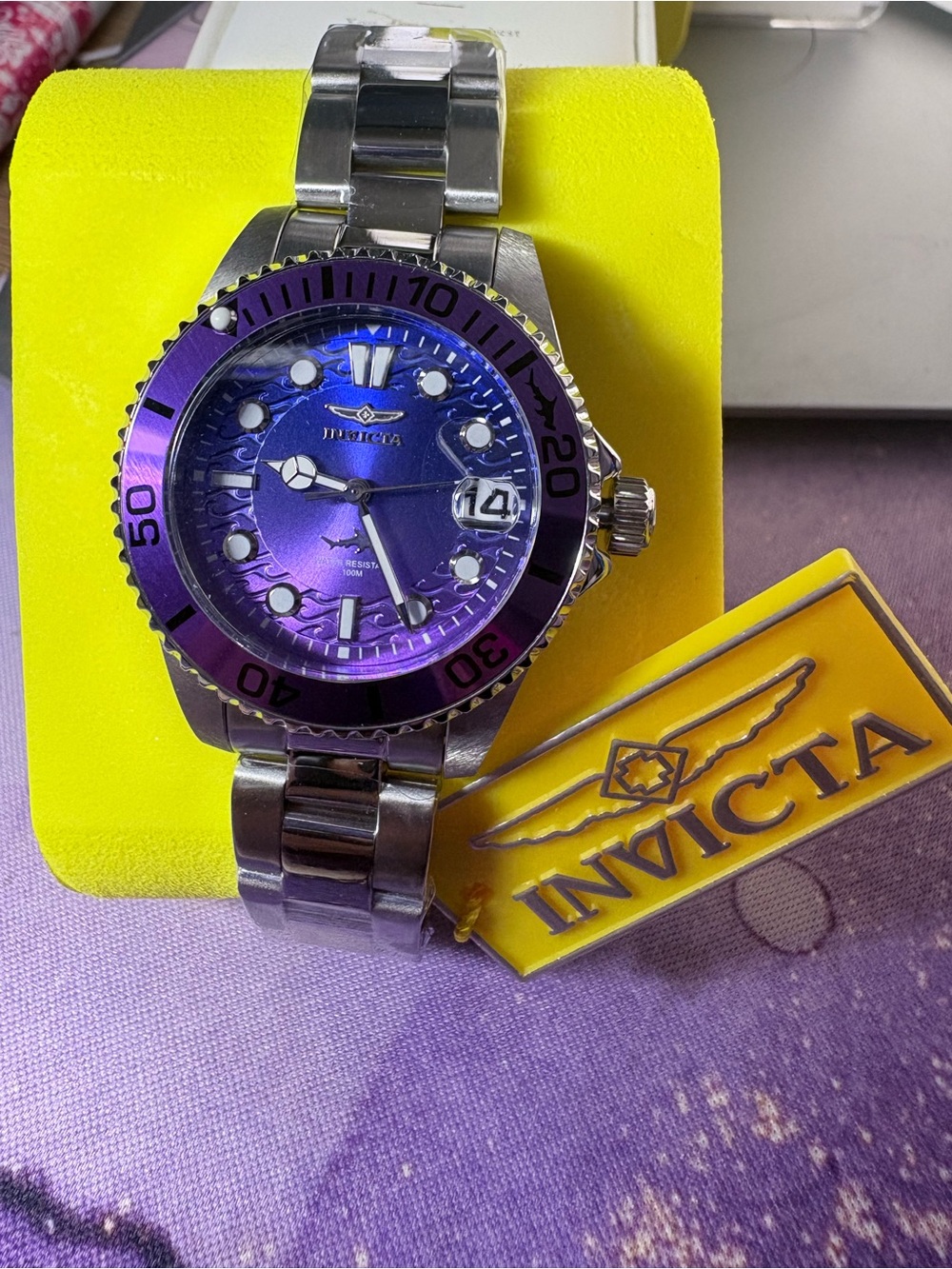 Invicta Women’s Purple Dial Stainless Steel Diver Watch 34mm NWT